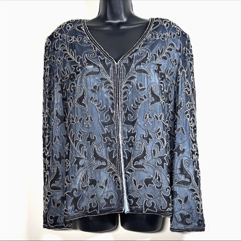 Vtg Adrianna Papell XL Jacket Evening Beaded Embroidered Silk Holiday Cocktail